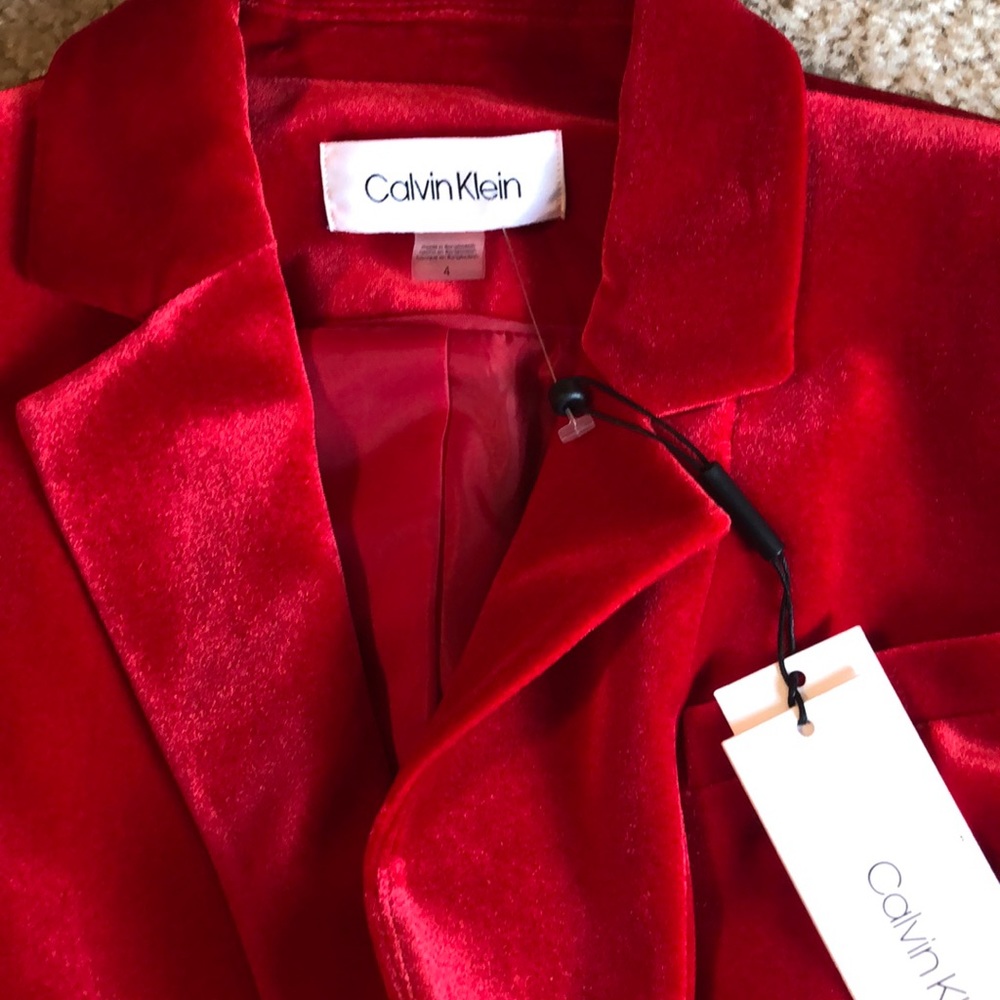 Calvin Klein  red velvet blazer -4 - Picture 4 of 7